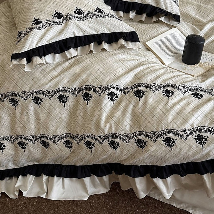 Luxurious bedding set with ruffles and fine embroidery