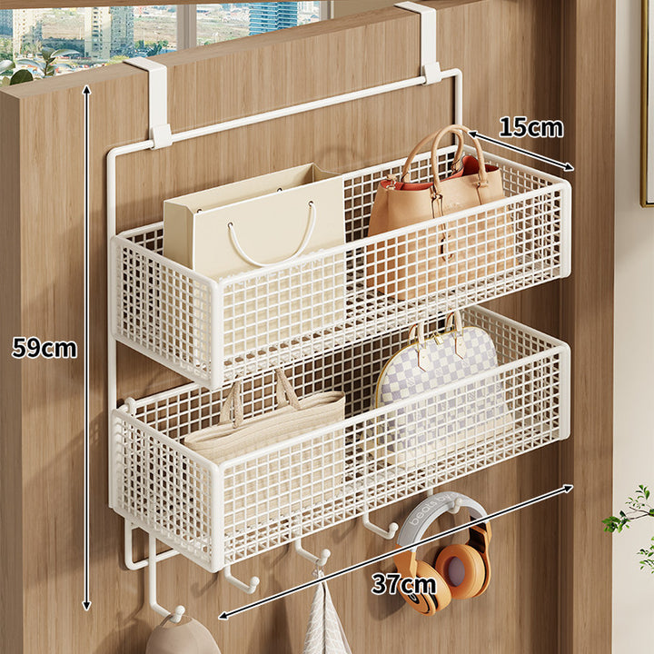 Over-Door Double Mesh Storage Rack with Multi Hooks
