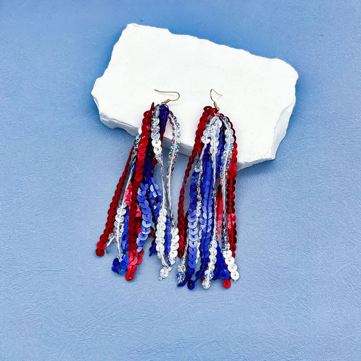 Women nan long layered tassel earrings made of mesh with stripe star pattern Kalsten