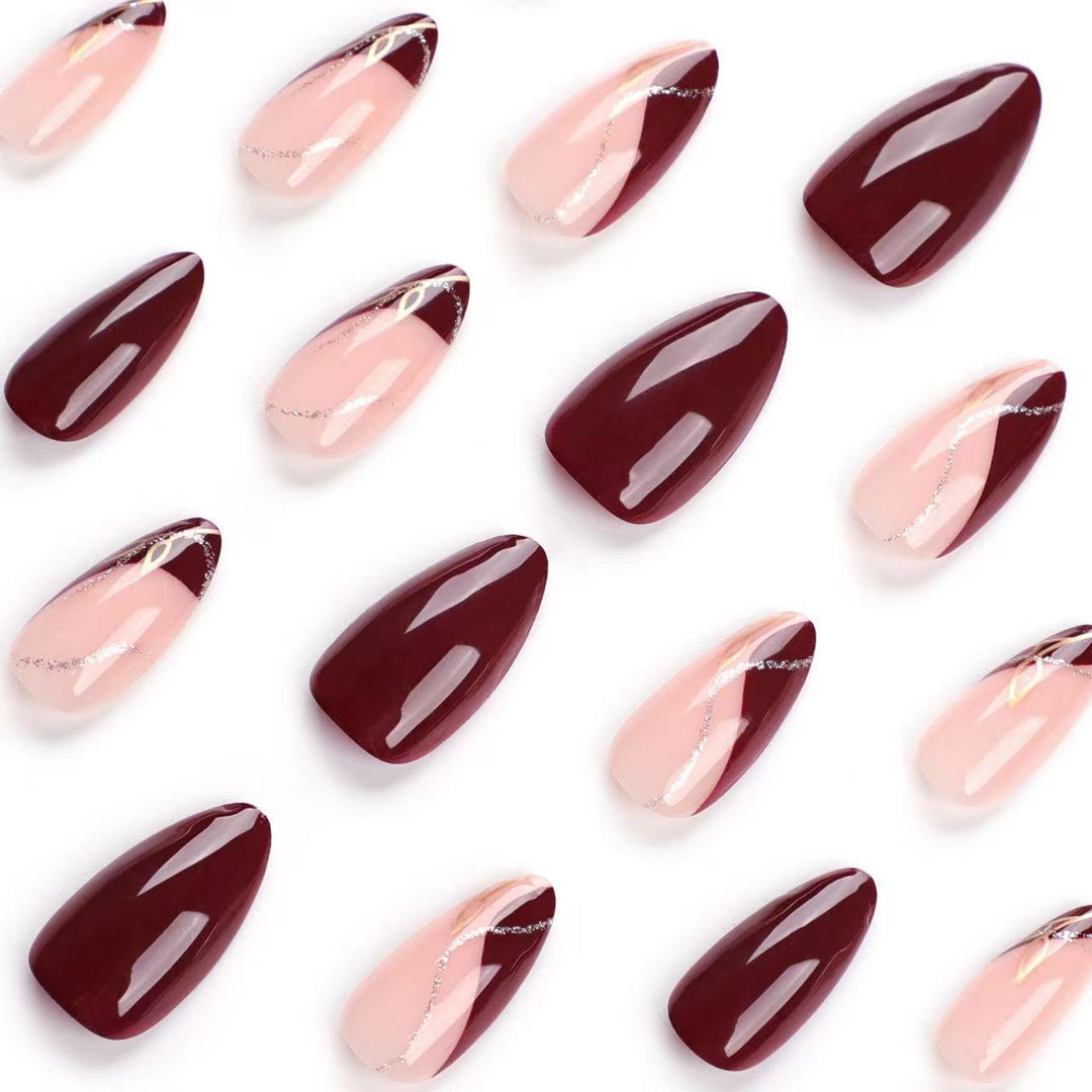 Elegant Matte and Glossy Almond-Shaped Press-On Nail Extensions Kalsten