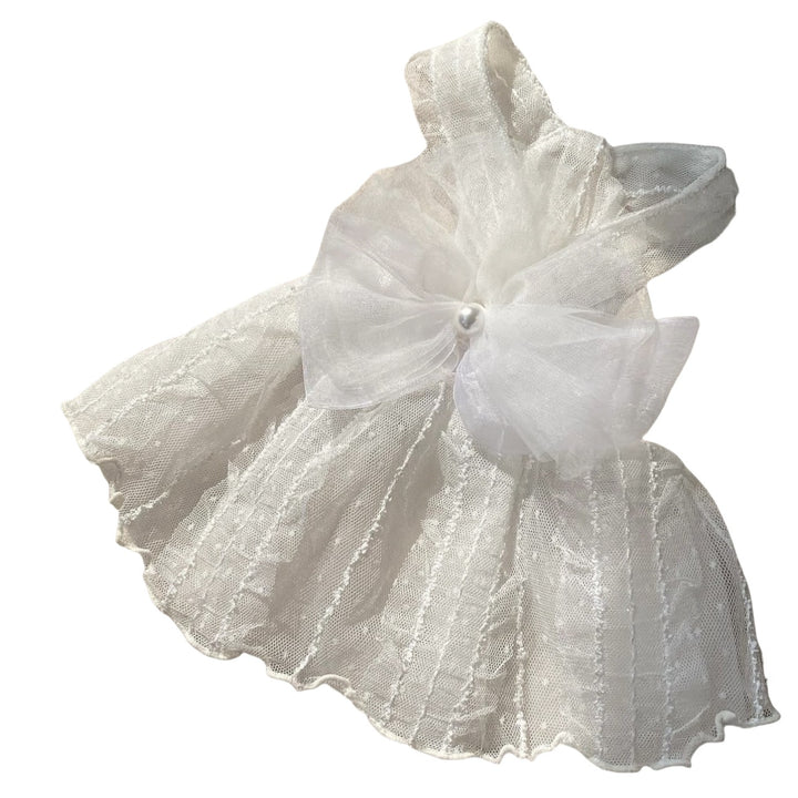 Pet Tulle Lace Dress with Organza  and Pearl Charm