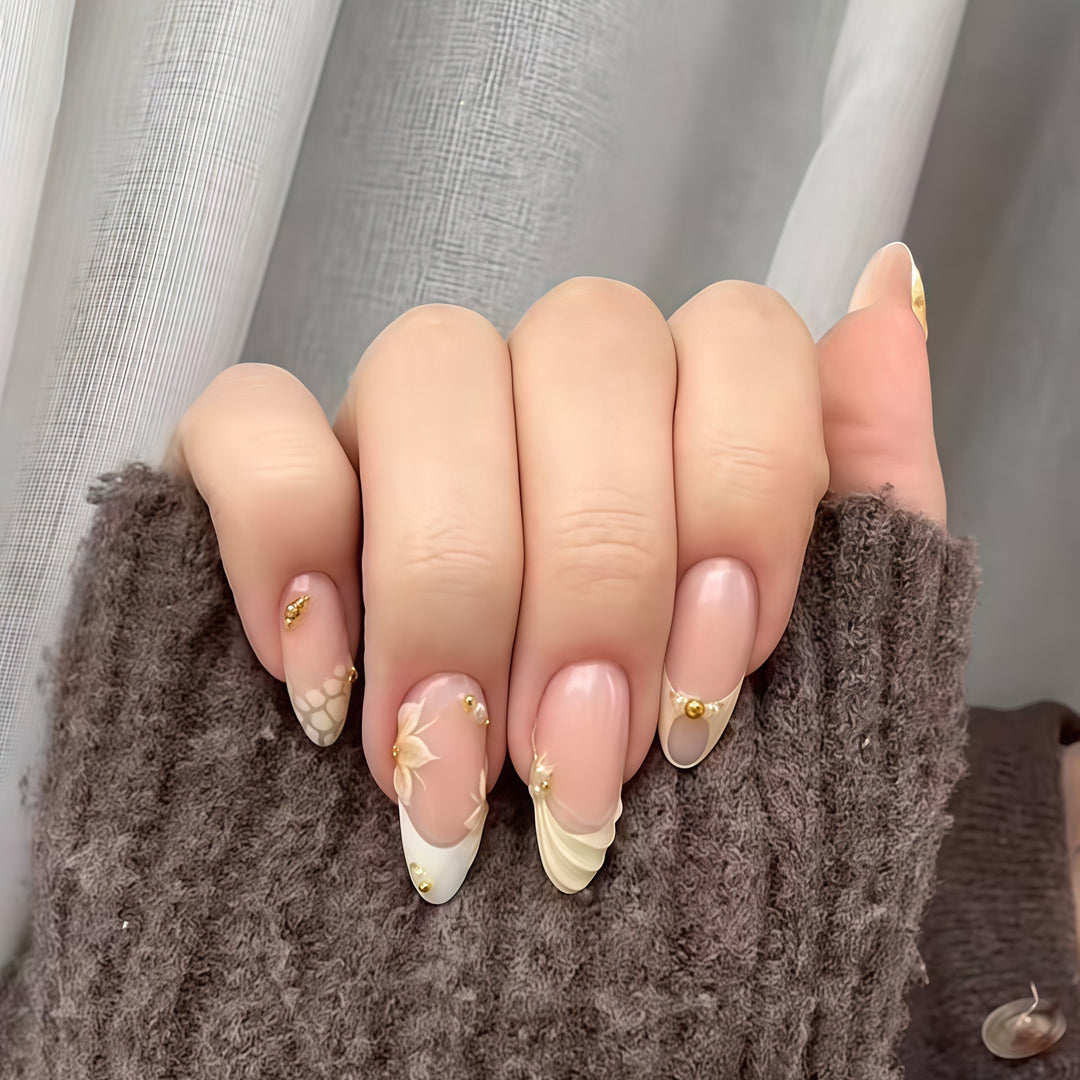 Elegant Natural Floral Press-On Nail Art Kalsten