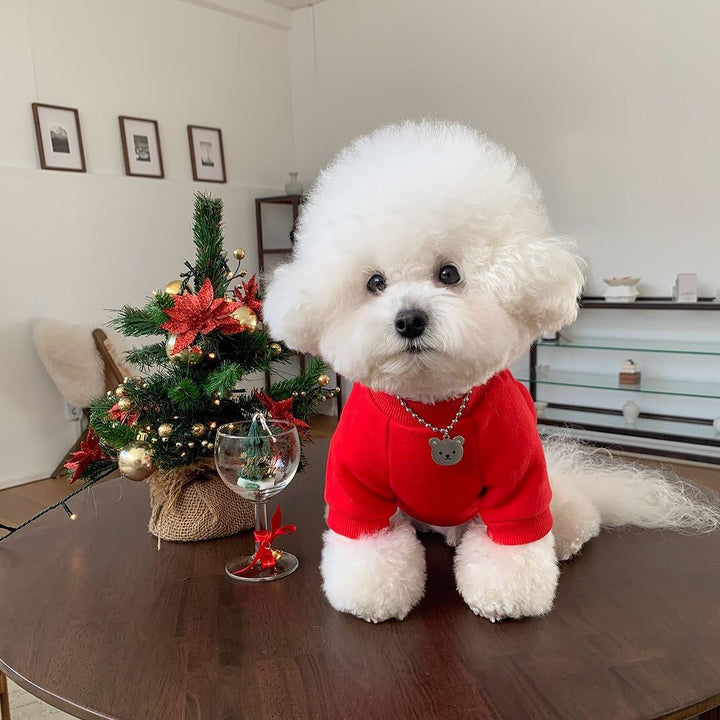 Small Dog Plush-Lined Holiday Embroidered Christmas Tree Sweatshirt