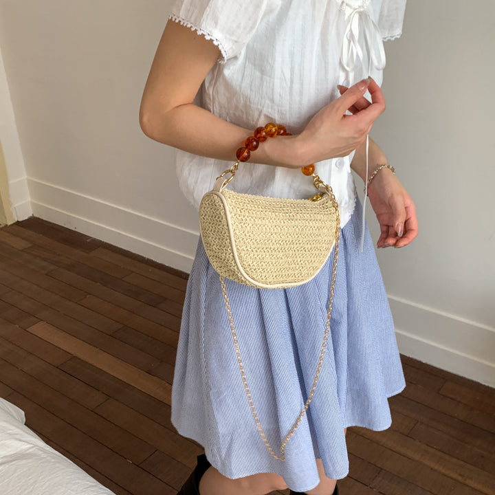 Stylish Woven Handbag with Beaded Handle Kalsten