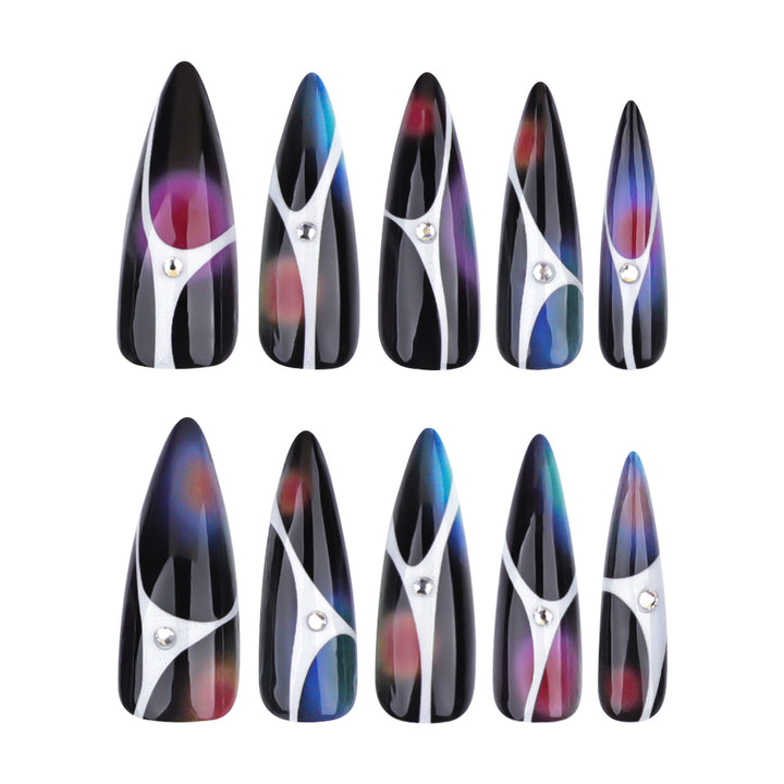 Artful stiletto nails with sparkling accents and geometric design Kalsten