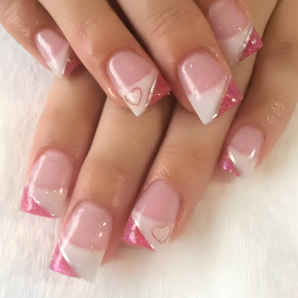 Elegant Heart-Embellished Press-On Nail Set Kalsten