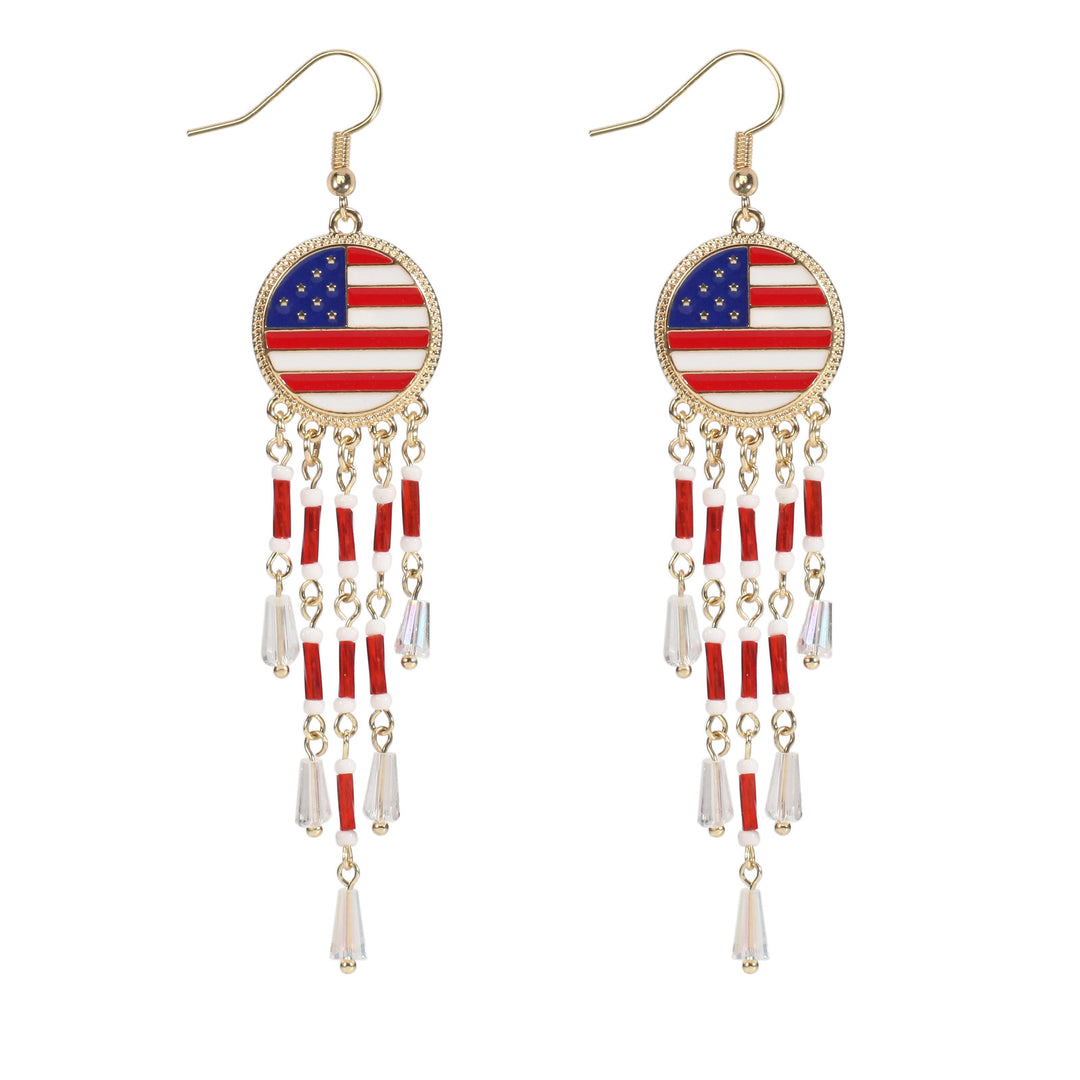 Women’s dangling earrings with enameled medallion and pearl fringes Kalsten