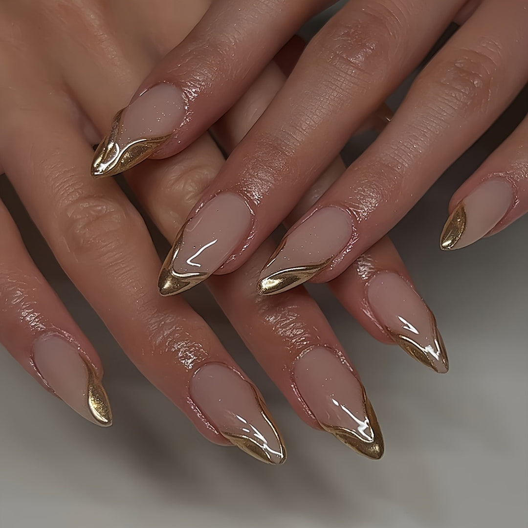 Elegant Stiletto Press-On Nails with Gold Accent Tips Kalsten