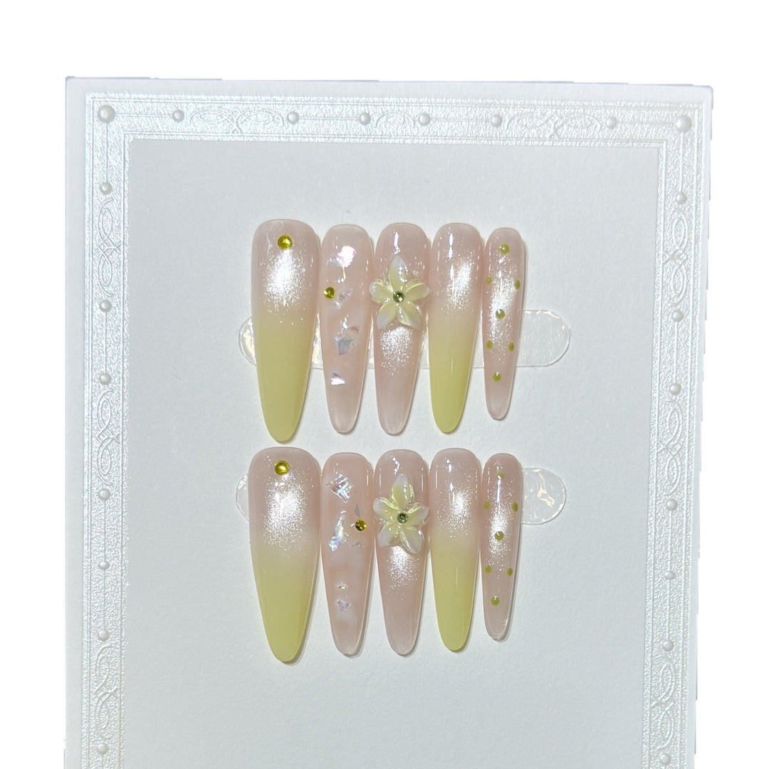 Elegant Long Stiletto Press-On Nail Art Set with Floral Accents Kalsten