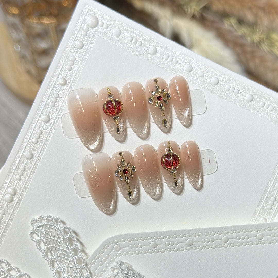 Elegant Stiletto Press-On Nail Set with Gemstone Accents Kalsten
