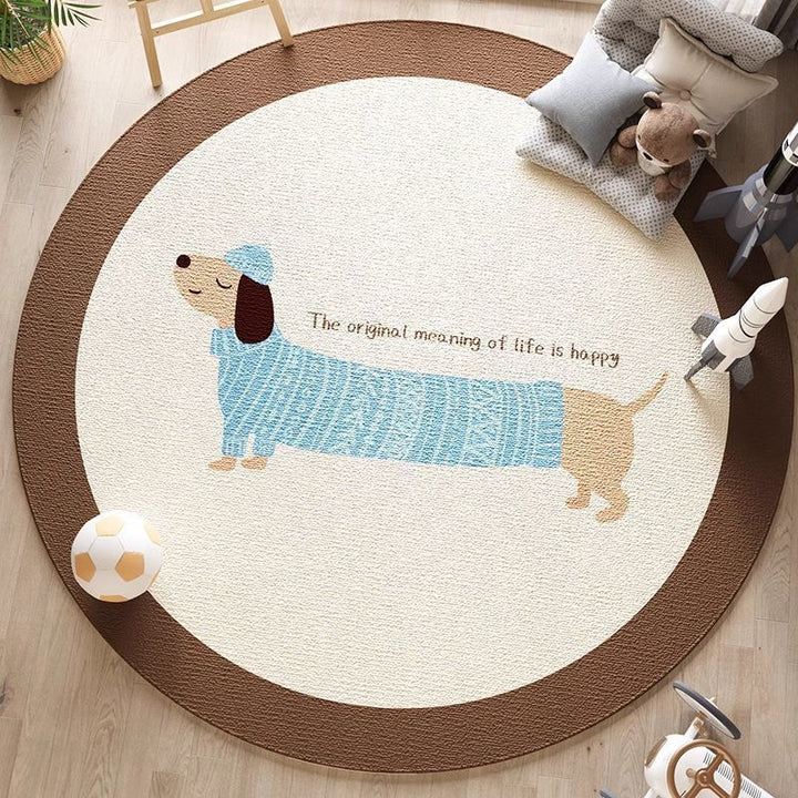 Artistic Dog Themed Round Area Rug