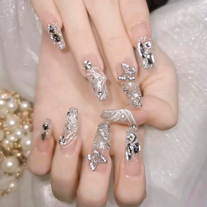 Glamorous Crystal-Embellished Press-On Nail Set Kalsten