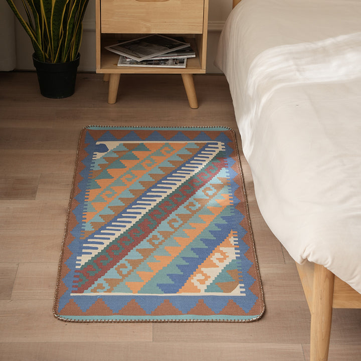 Woven runner rug in ethnic kilim pattern with flat weave structure and non-slip backing Kalsten