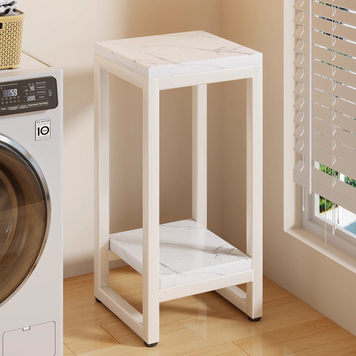 Narrow Two-Tier Metal Appliance Stand with Faux Marble Shelves