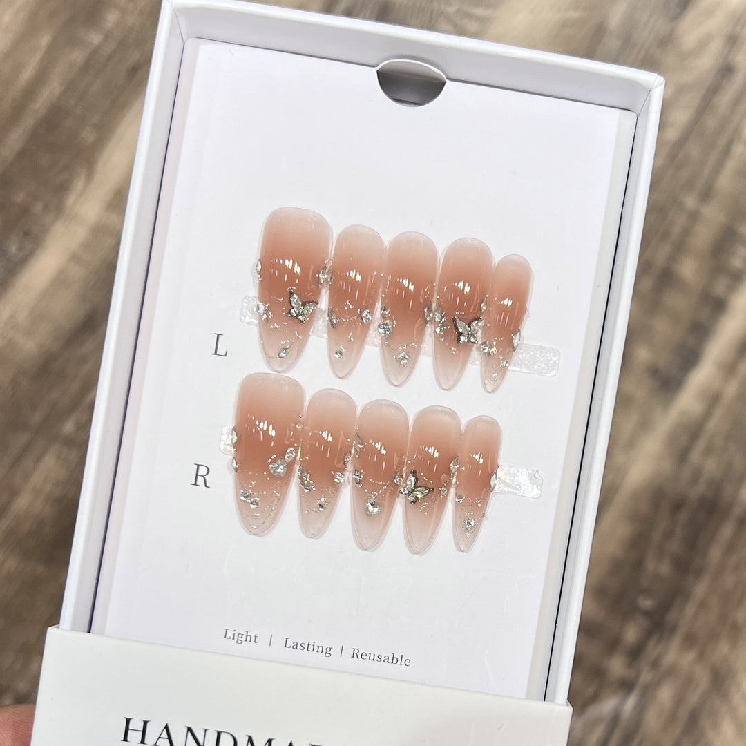 Handcrafted Stiletto Press-On Nail Set with Gemstone Accents Kalsten