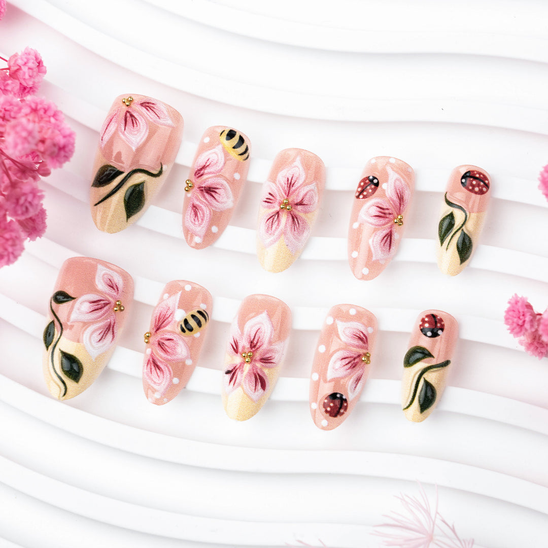Artful Nail Extensions with Floral Designs Kalsten