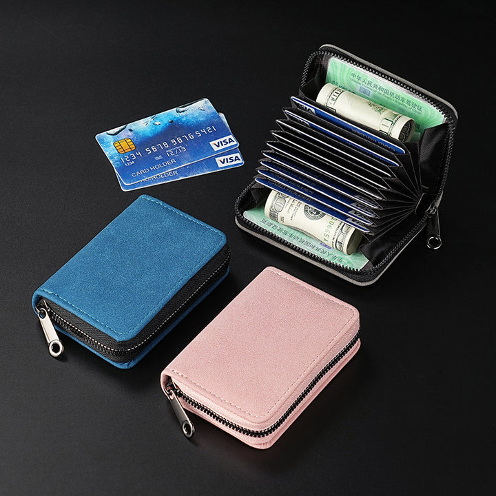 Compact Zippered Leather Wallet