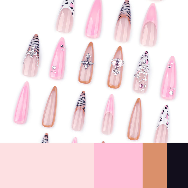 Artful stiletto nails with glitter and rhinestone embellishments Kalsten