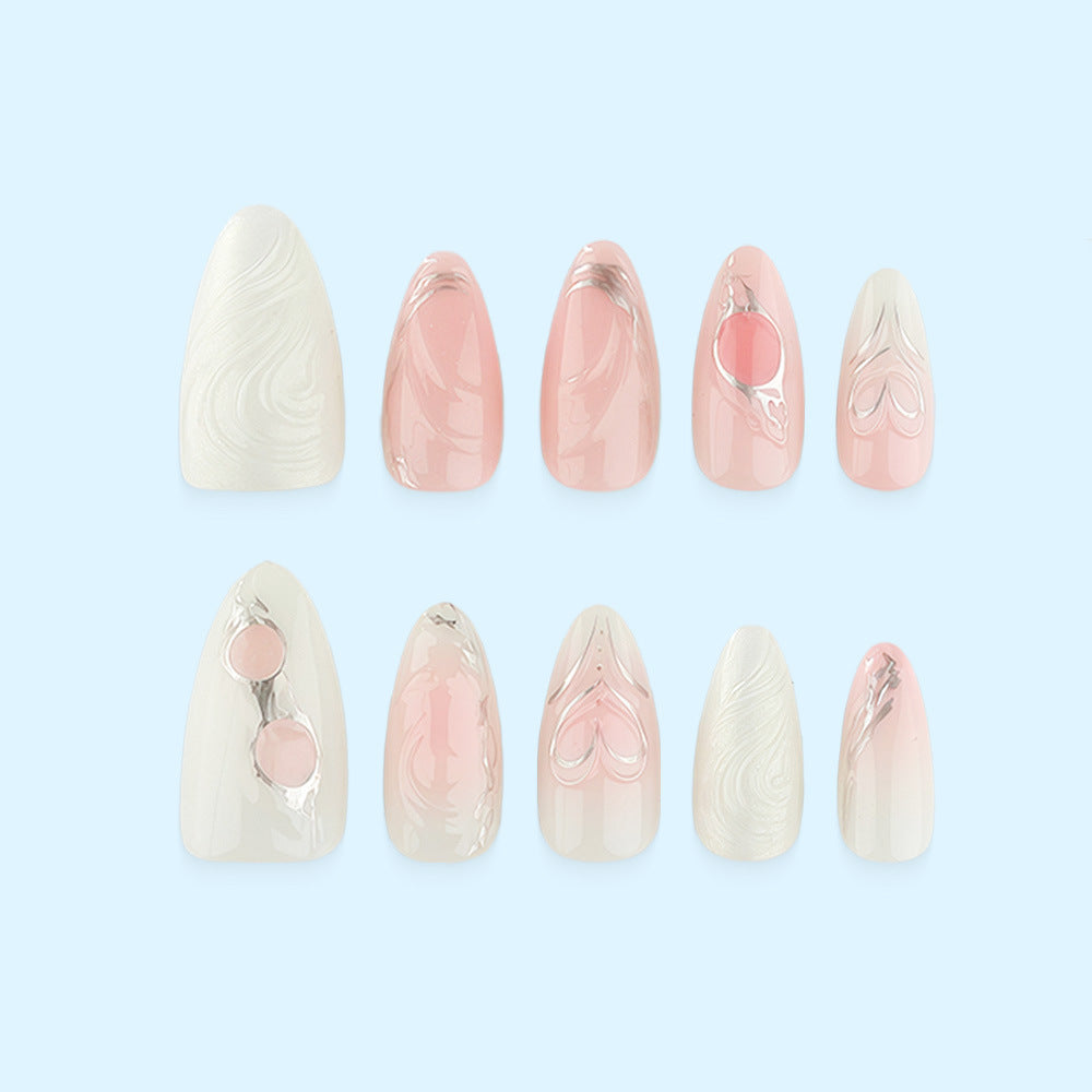 Elegant artificial nails with sophisticated heart and wave patterns Kalsten