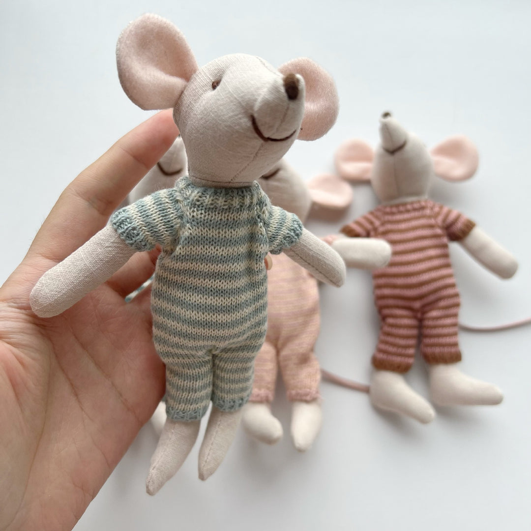 Handmade Organic Cotton Knit Mouse Plush Doll Set