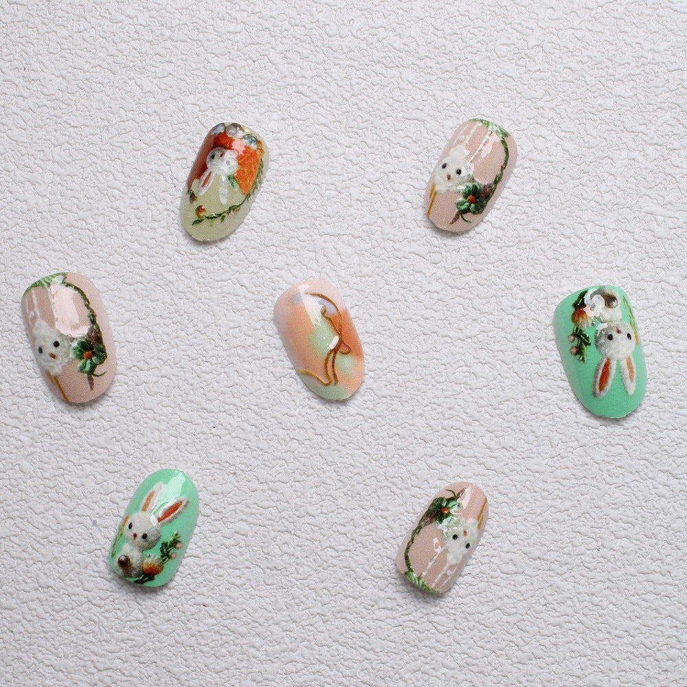Whimsical Bunny-Themed 3D Press-On Nail Art Kalsten