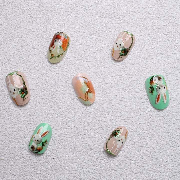 Whimsical Bunny-Themed 3D Press-On Nail Art Kalsten