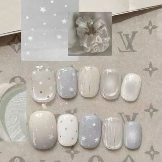 Elegant Press-On Nail Art Set with Bow and Dots Kalsten