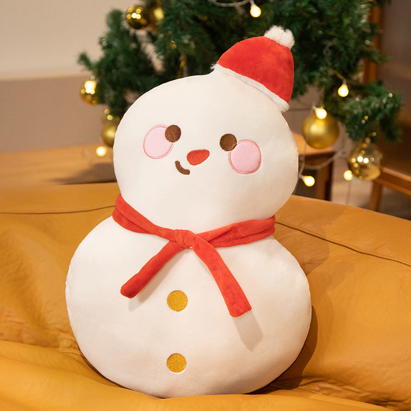 Plush Snowman Decorative Cuddle Pillow with Embroidered Face, Scarf & Pom-Pom Hat Kalsten