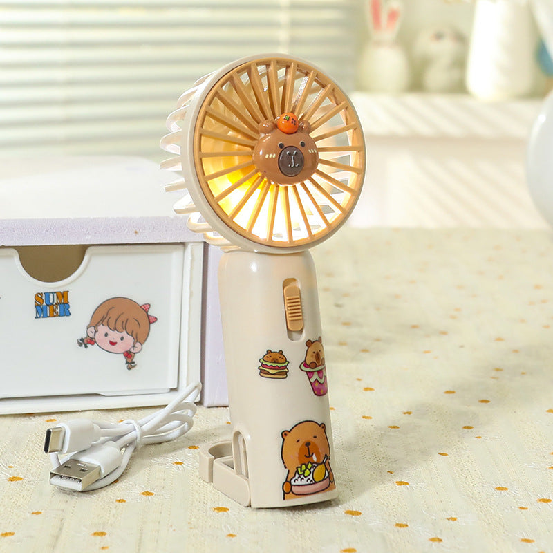 Women Portable Hand Fan with Cute Bear Design and LED Lighting Kalsten