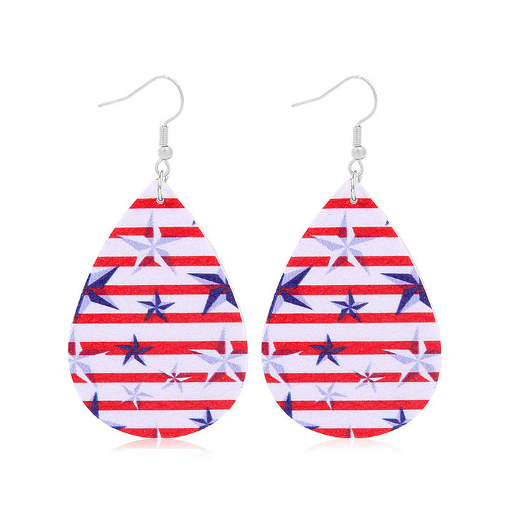 Women's lightweight drop earrings with stars-and-stripes design made of vegan leather Kalsten