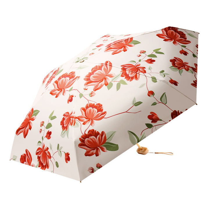 Women Foldable Umbrella with Fruity Design and Integrated Carry Bag Kalsten