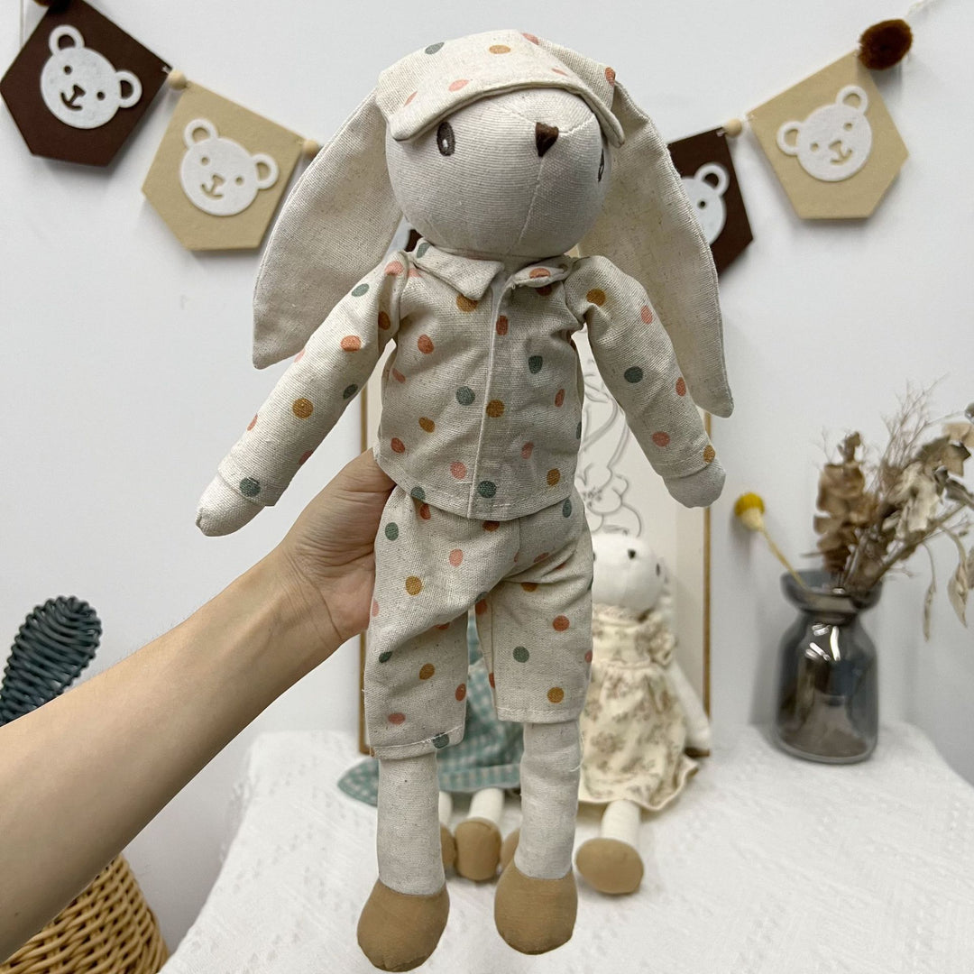 Linen Polka-Dot Floppy-Ear Bunny Doll
