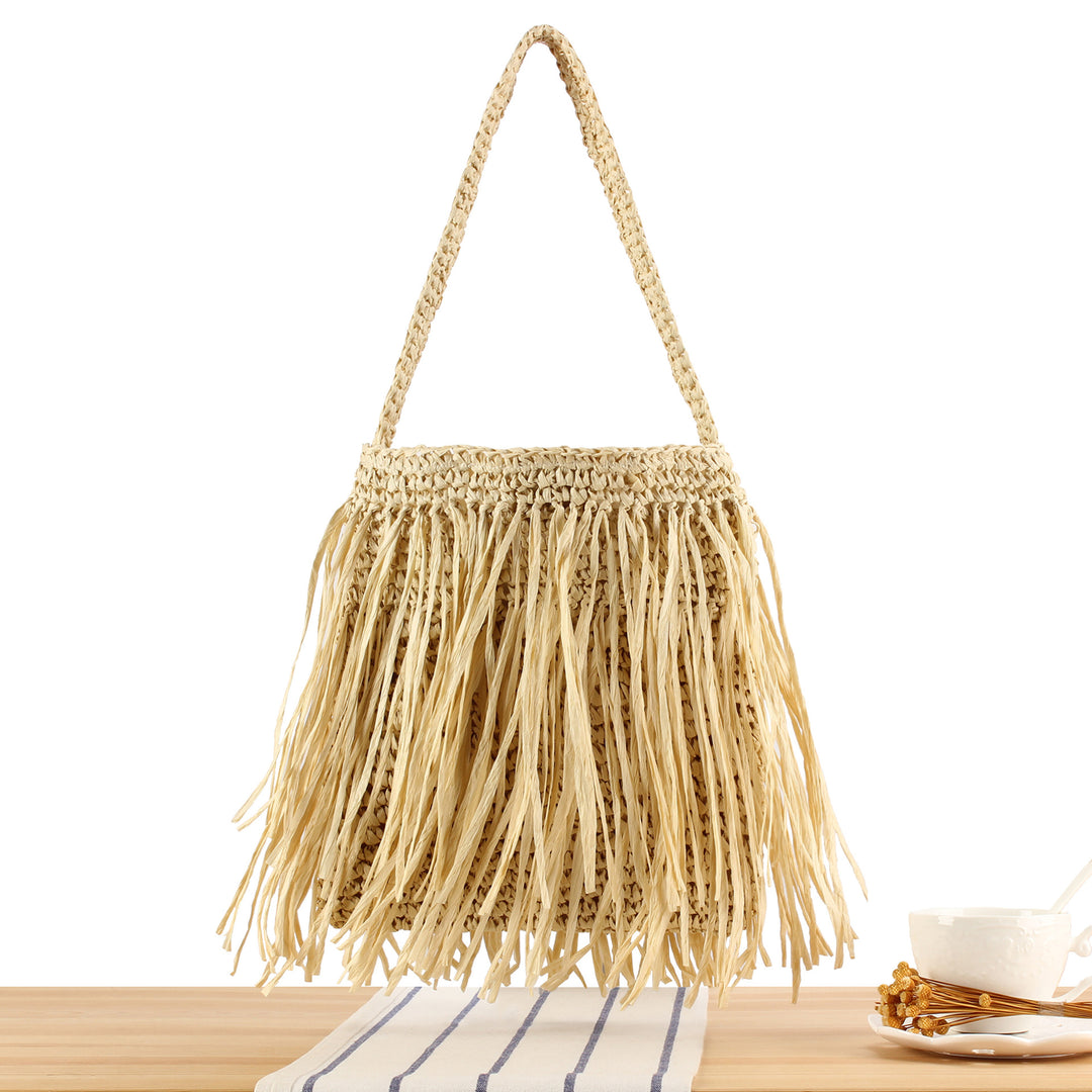 Trendy Straw Bag with Fringed Design Kalsten