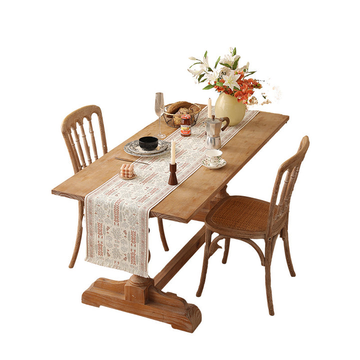 Woven jacquard table runner with floral medallion and fringes Kalsten