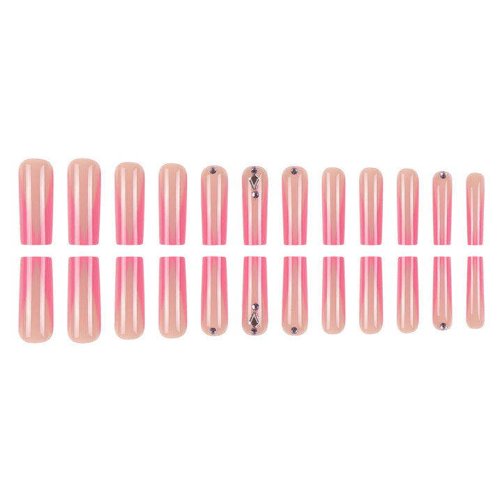 Long Stiletto Press-On Nails with Rhinestone and Glossy Finish Kalsten