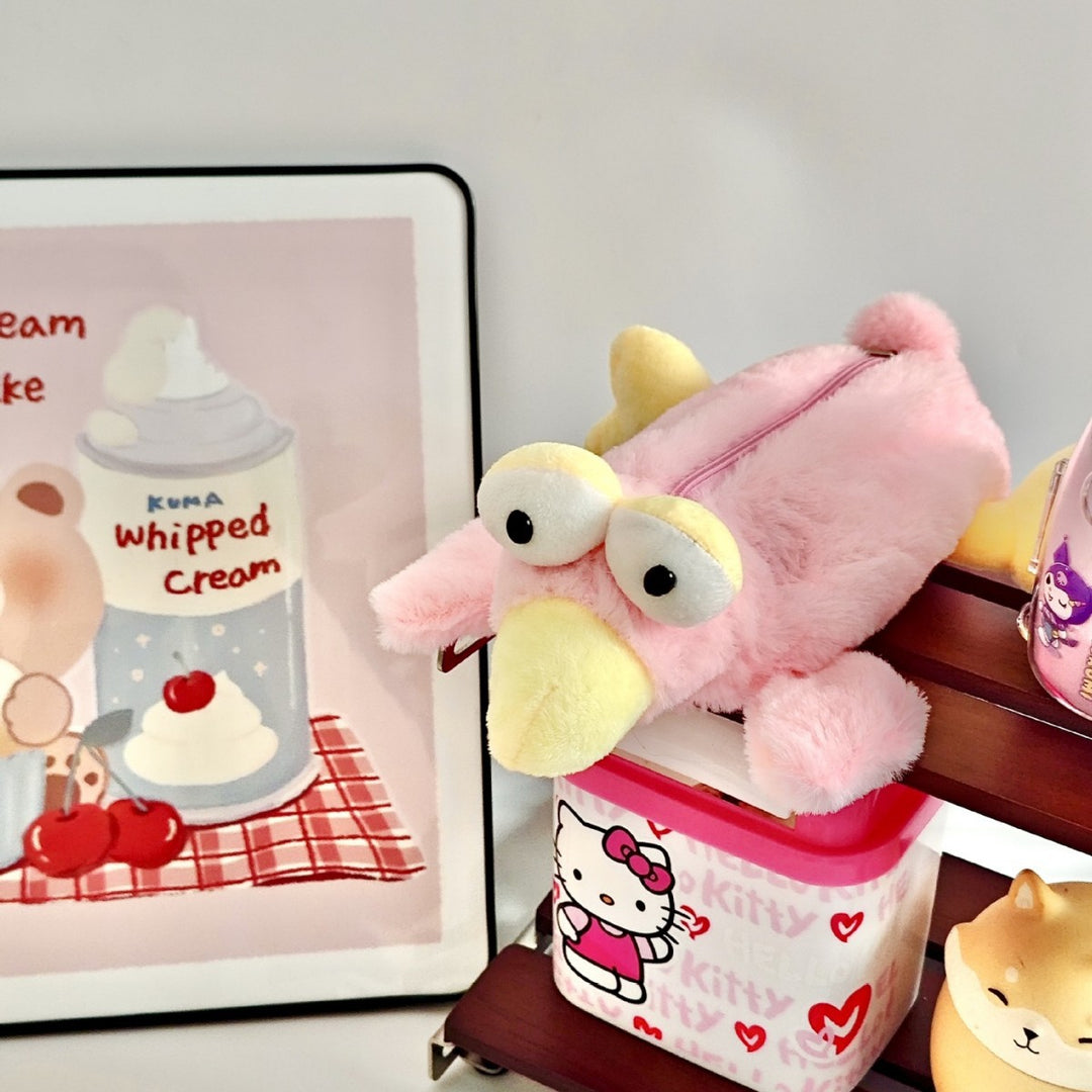Plush Animal-Themed Zippered Storage Pouch