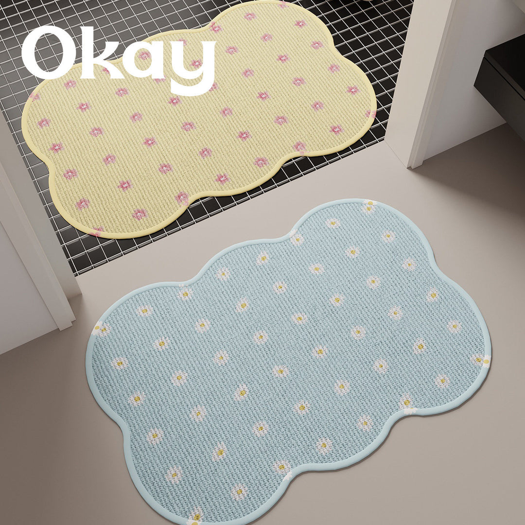 Cloud-Shaped Low-Pile Decorative Absorbent Bath and Entry Rug with Raised Floral Tuft Dots
