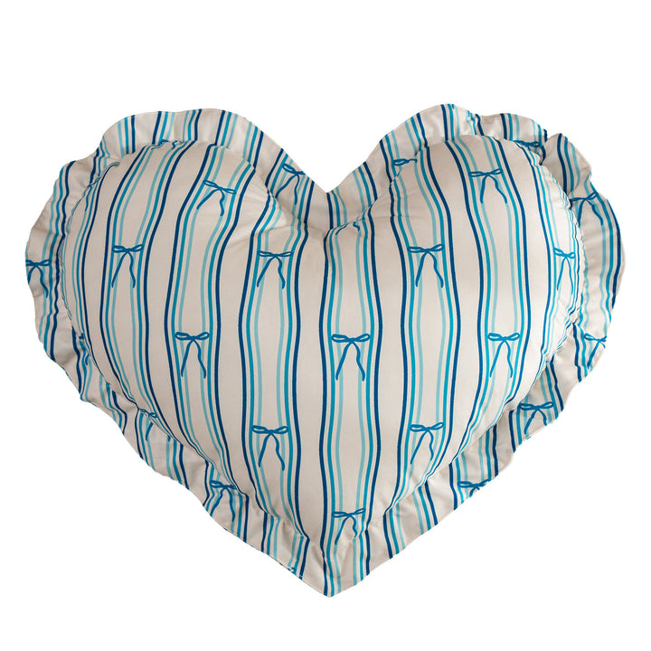 Heart-shaped cotton decorative cushion with gathered edge and heart stripe motif Kalsten