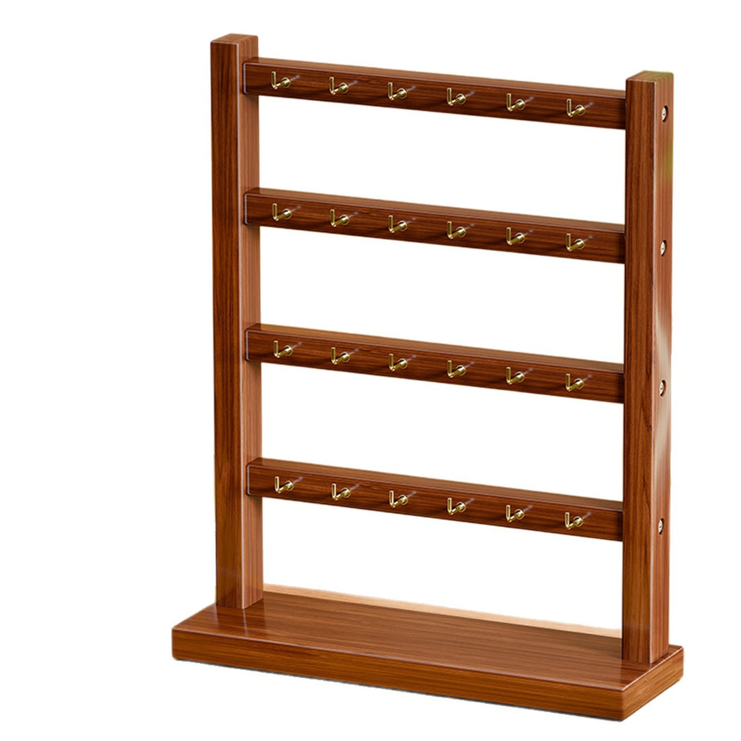 Triple-Tier Wooden Bracelet and Bangle Organizer Display Stand with Gold Hooks