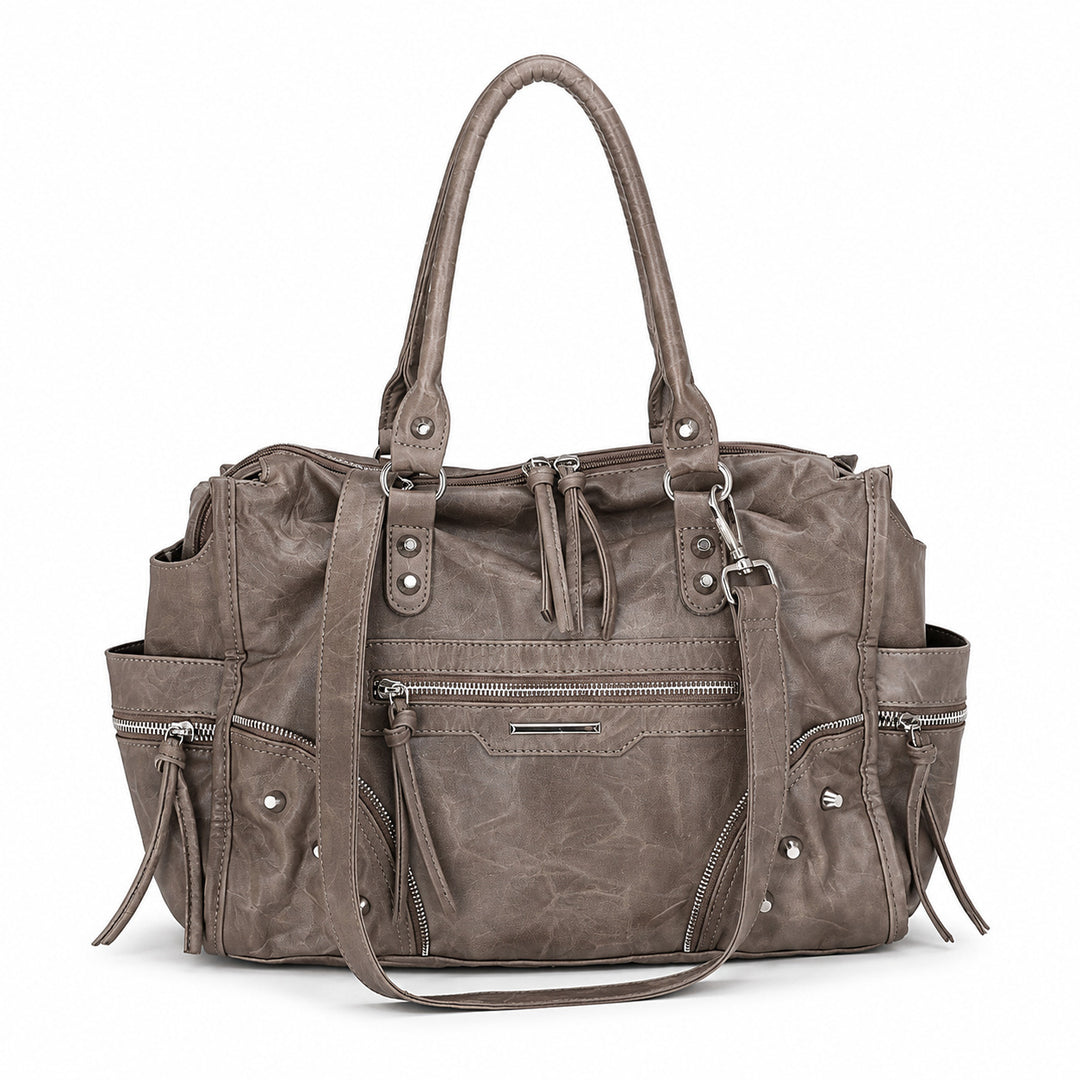 Multi-Pocket Vintage Leather Tote