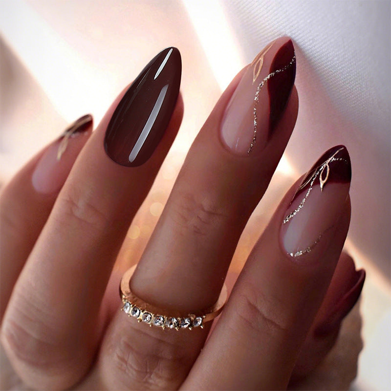 Elegant Press-On Nail Set with Unique Marble and Gradient Patterns Kalsten