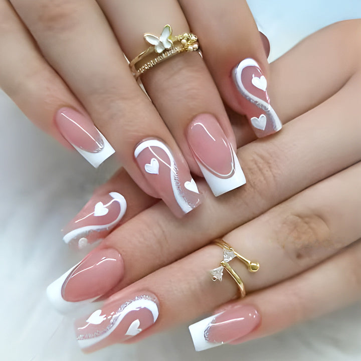 Elegant Heart-Embellished Gel Press-On Nails Kalsten