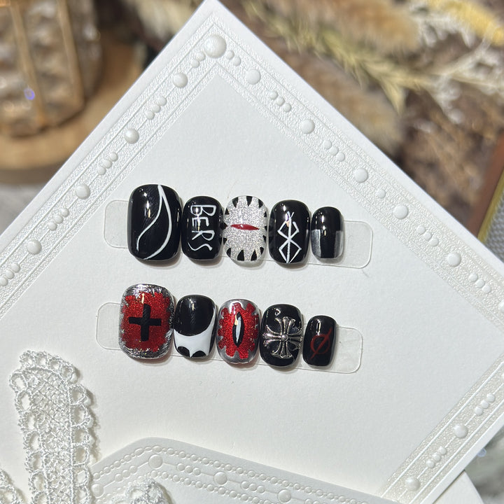 Artistic Black Themed Press-On Nail Set Kalsten