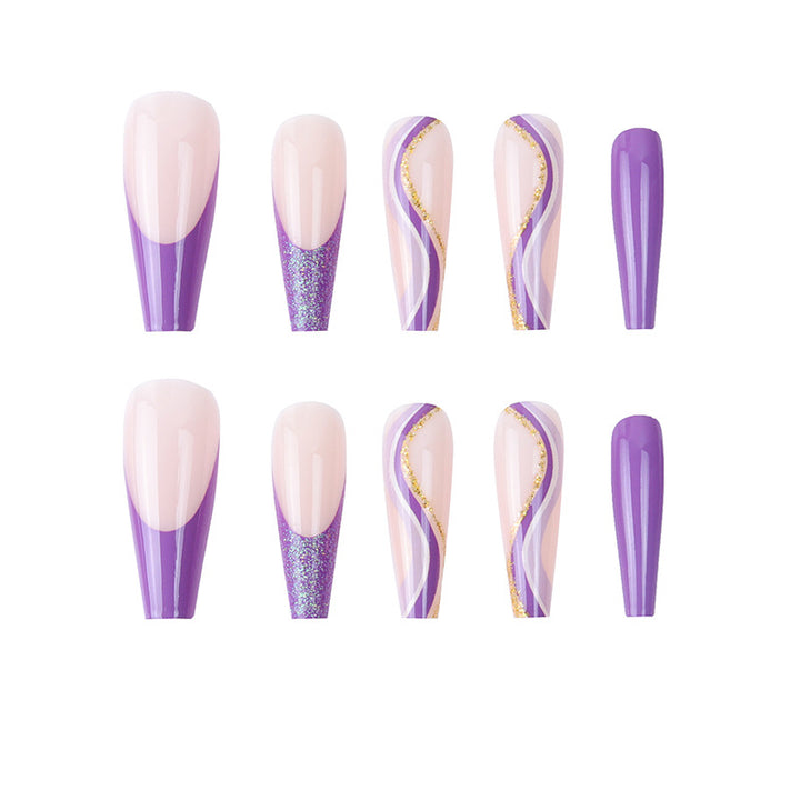 Glamorous French Tip Stiletto Press-On Nails Decorated with Glitter and Gold Accents Kalsten