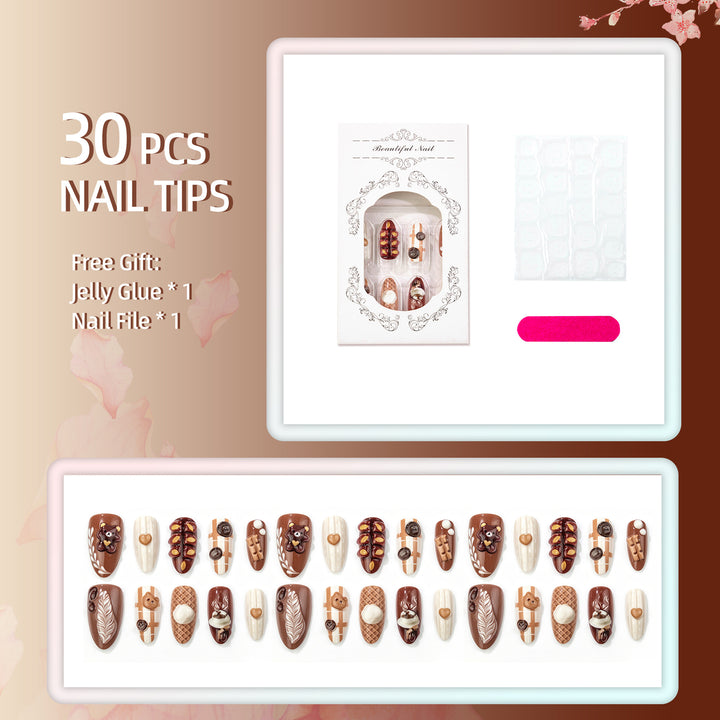 Themed Bear and Heart Press-On Nail Art Set