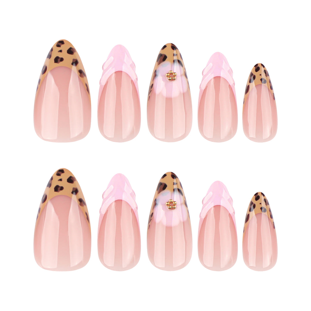 Artful stiletto nails with floral leopard pattern Kalsten