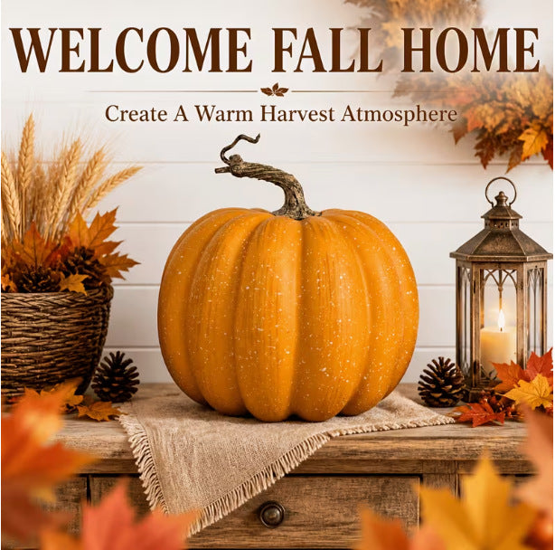 Decorative pumpkin made of foam with realistic texture finish and twisted stem