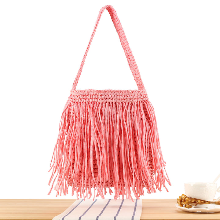 Trendy Straw Bag with Fringed Design Kalsten