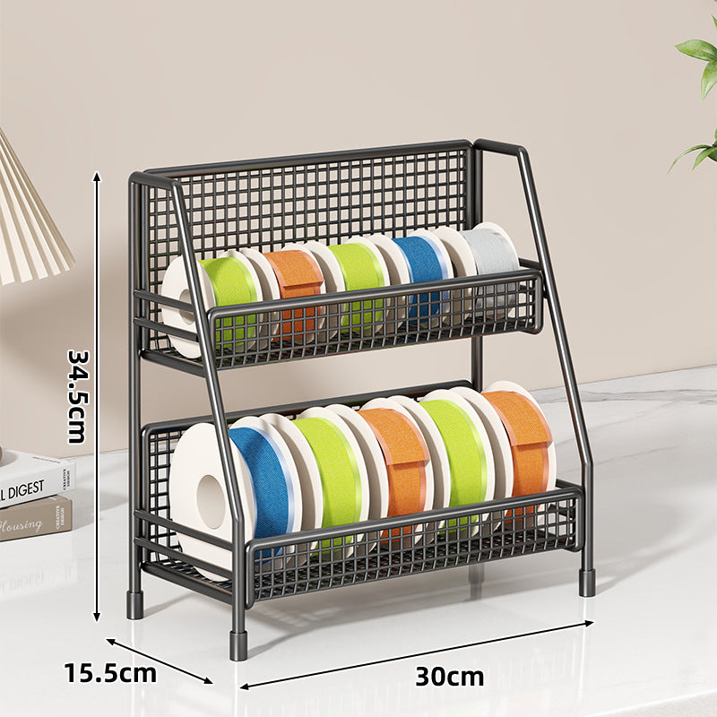 Four-Tier Angled Wire Mesh Roll Organizer Stand for Tape Ribbon and Craft Spools