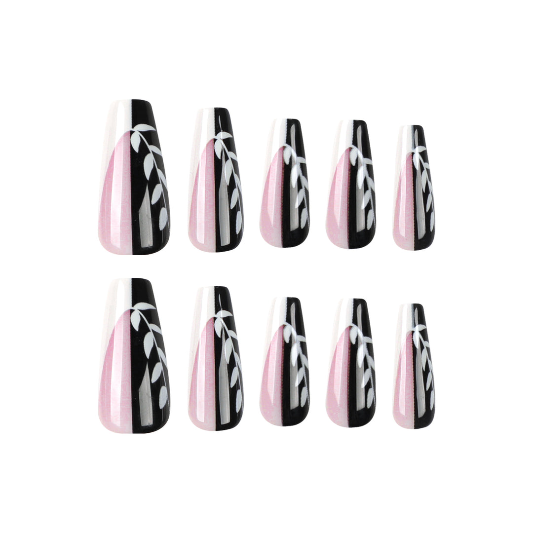 Artful nail extensions in elegant black and white design Kalsten